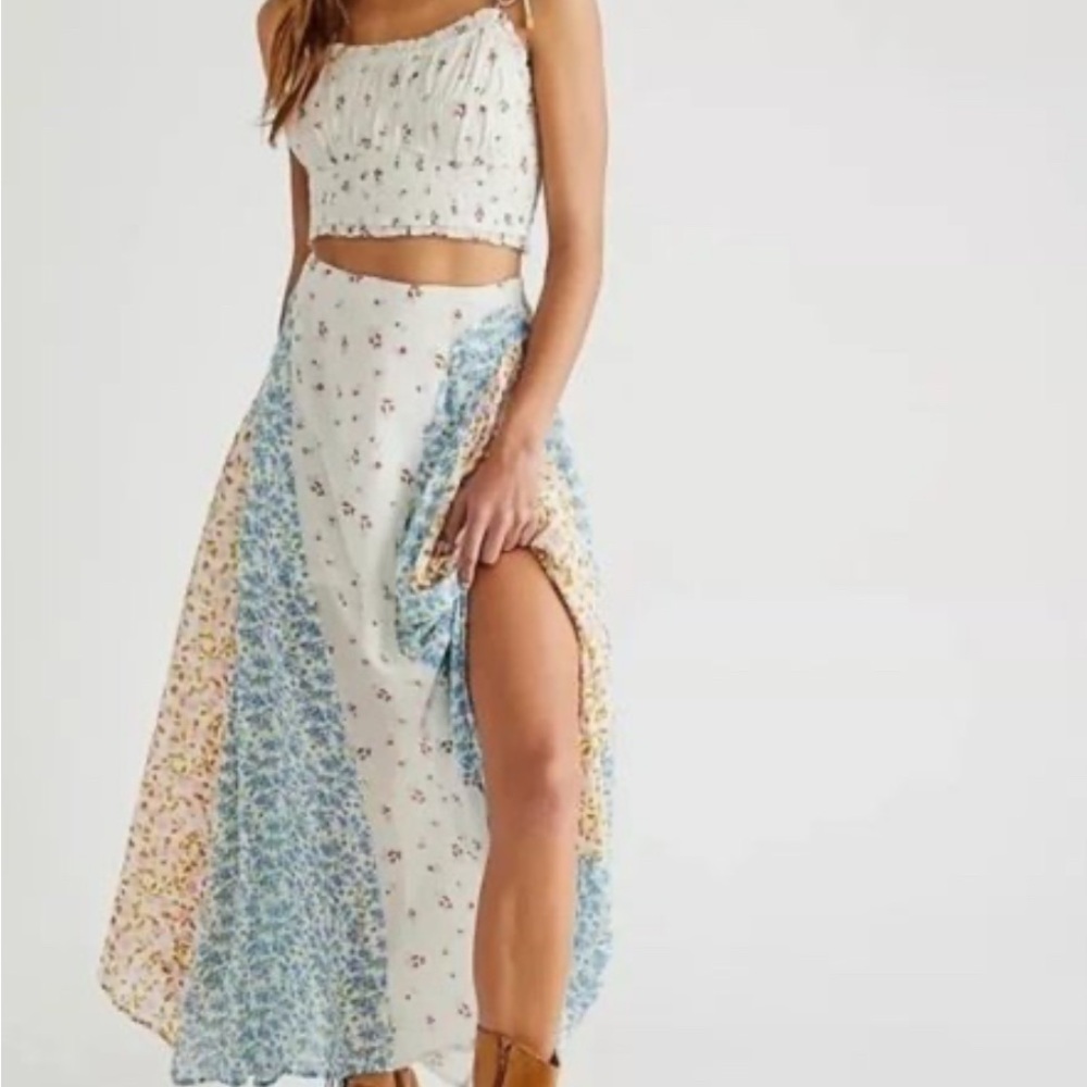 Free People Floral Patchwork Maxi Skirt - Blue, Yellow, White